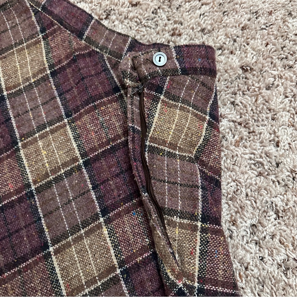 Vintage 60s/70s Purple Tan Plaid Tweed A-Line Midi Skirt Women's Size S/M Retro - Picture 16 of 16